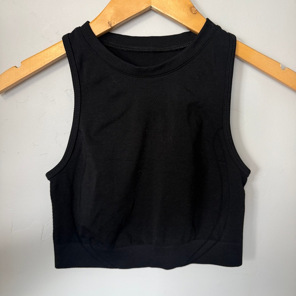 Alphalete Womens‎ Black High Neck Seamless Ribbed Athletic Crop Top Size Small